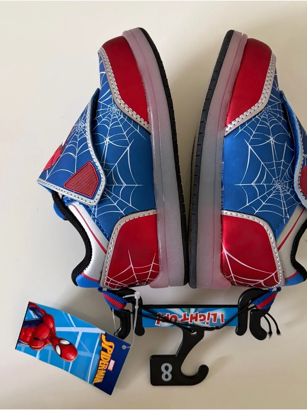 ❤️Spider-Man Kids Light-Up Sneakers in Blue and Red Size 8 New
